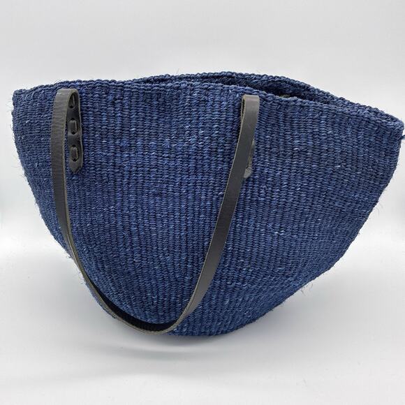 Clare V Kenya Blue Woven Straw Bag Purse Tote Coastal Preppy Tomato Girl - Picture 4 of 9